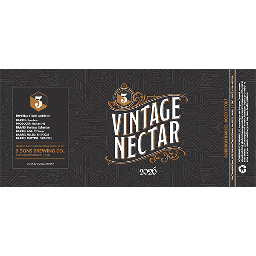 (空輸) スリーサンズ / ビンテージネクター2026 (Bourbon BA Stout) 500ml瓶 [3 Sons Brewing Company / Vintage Nectar 2026]